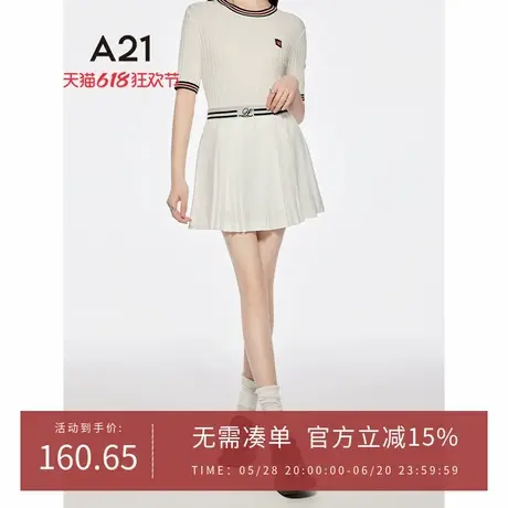 A21女装褶皱松紧腰薄款半身裙2025夏季新款简约百搭短裙A字百褶裙图片