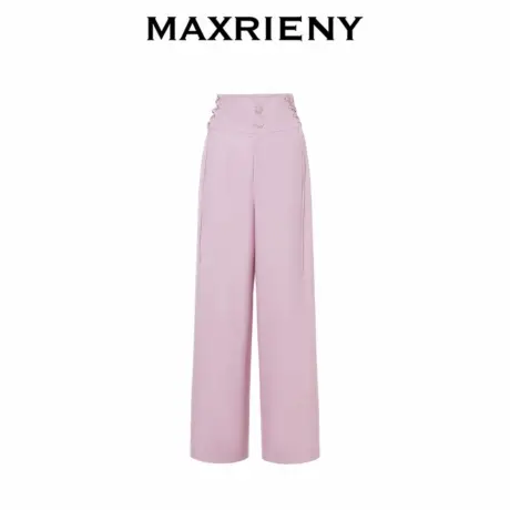 【奥莱】MAXRIENY粉色系带直筒西装裤早藏肉显瘦阔腿休闲裤图片