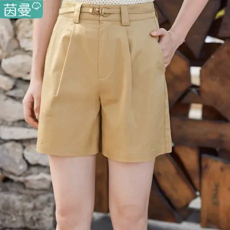 茵曼法式通勤休闲短裤女装2023年夏季新款高腰纯棉A字直筒裤子图片