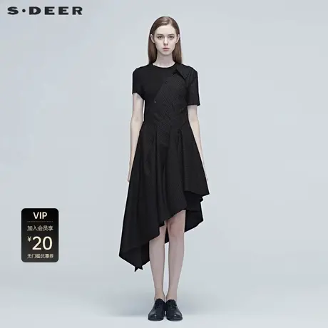 sdeer圣迪奥不规则拼接衬衫连衣裙S20281281图片