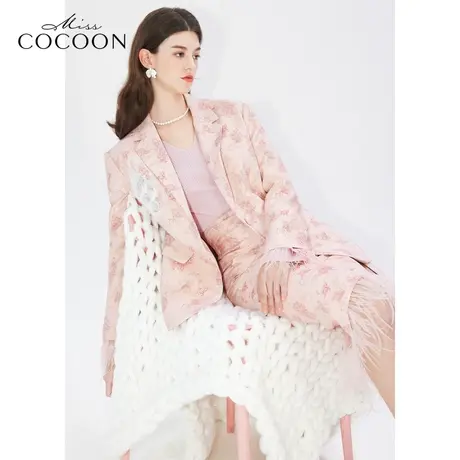 missCOCOON【凤羽雀翎系列】24春新款新中式复古提花刺绣西装外套图片