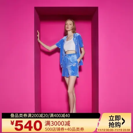 Juicy Couture橘滋23新款海洋之心烫钻丝绒女短裤图片