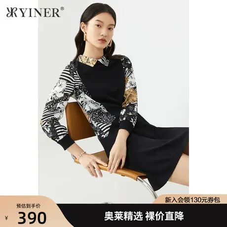 YINER音儿女装2021夏季新款复古拼接连衣裙图片