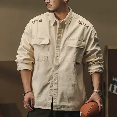 潮流工装衬衫外套男春秋长袖时尚衬衣休闲春秋季男士工装百搭外套商品大图