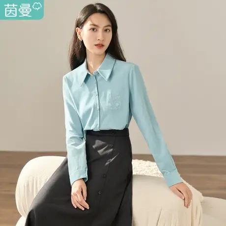 【商场同款】茵曼冬女装新款田园尖领刺绣文艺宽松长袖衬衫图片