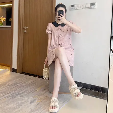 设计感短袖连衣裙女2025夏季宽松显瘦中长裙洋气减龄裙子大码胖mm图片