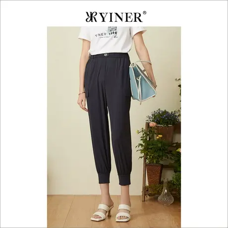 YINER音儿专柜女装2022夏季新款藏蓝哈伦裤修身薄款休闲裤图片