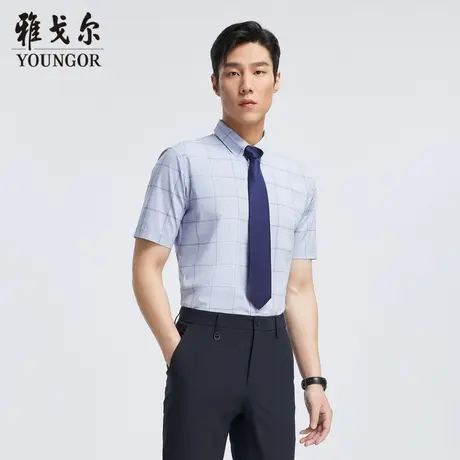 【冰丝凉感】雅戈尔官方夏季新品商务休闲格纹弹力衬衣短袖衬衫男图片