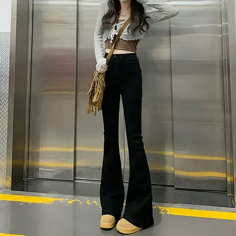 黑色喇叭牛仔裤女秋季2023年新款高腰显瘦辣妹高街微喇马蹄裤子潮商品大图