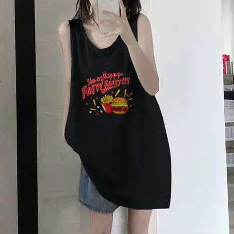 美式复古纯棉吊带运动坎肩背心无袖t恤女夏季外穿宽松篮球服上衣图片