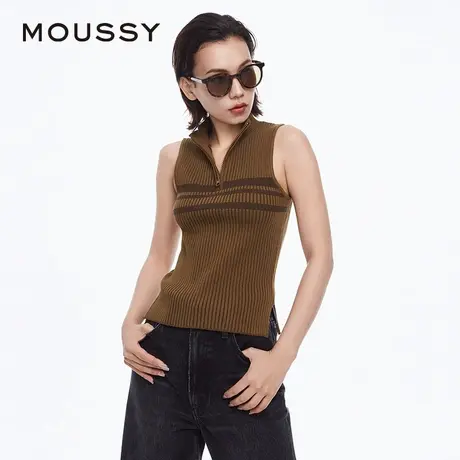 MOUSSY 夏季新品韩系休闲高领双色条纹针织背心010HA770-0161图片