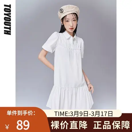 初语新款连衣裙夏季简约设计层次感A字娃娃型Polo领小白裙图片