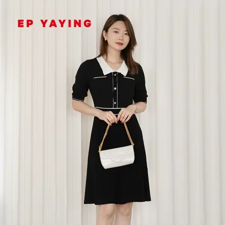 EP雅莹女装 抑菌三醋酸小香风连衣裙翻领小黑裙 2023新款9408A图片