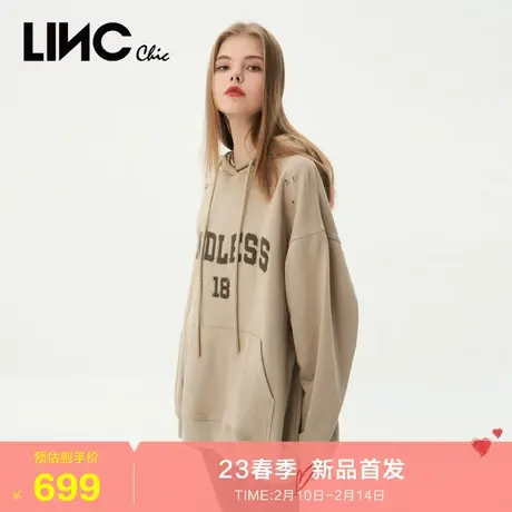 LINC金羽杰2023年秋季新款落肩连帽轻摇滚感破洞卫衣女S231HD105Y图片