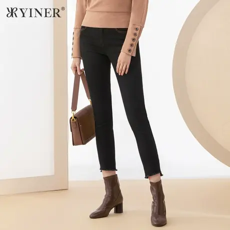 *YINER音儿女装冬季紧身九分小脚铅笔牛仔裤图片