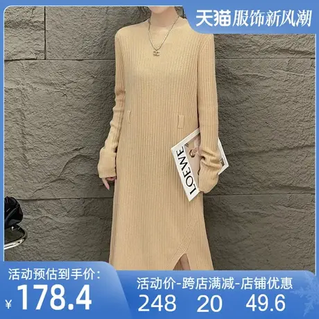 针织连衣裙女中长款2023秋冬新款外穿100％羊毛宽松遮肚毛连衣裙图片