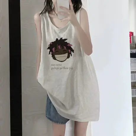 纯棉吊带运动坎肩背心无袖t恤女夏季外穿篮球服宽松港风挂脖上衣图片
