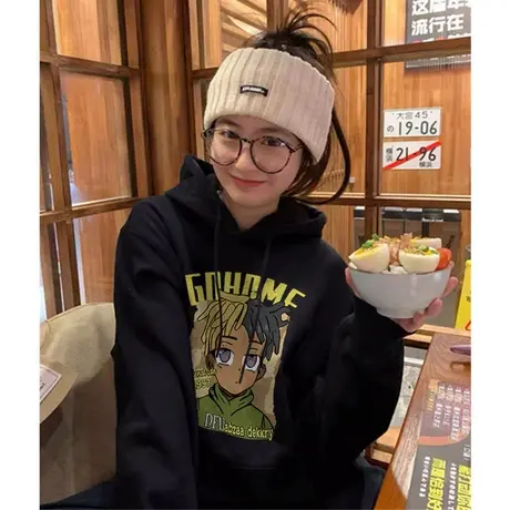 美式复古hiphop潮牌连帽卫衣女春秋薄款oversize慵懒风小个子外套图片