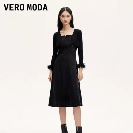 Vero Moda连衣裙24秋新款两件套可拆毛圈袖口吊带小黑裙32437D006图片