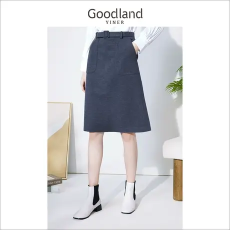 不上-切Goodland美地女装冬季前贴袋包臀A字裙半身裙图片