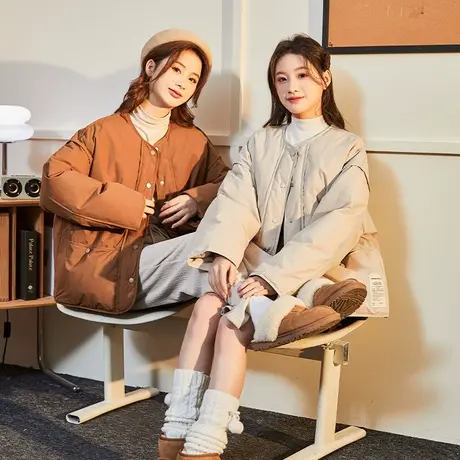 唐狮2024秋冬新款女短款羽绒服闺蜜圆领净色简约时尚潮流甜美1.28图片