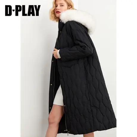 DPLAY德帕拉2022秋新款时尚休闲白色连帽波纹绗线大毛领羽绒外套图片