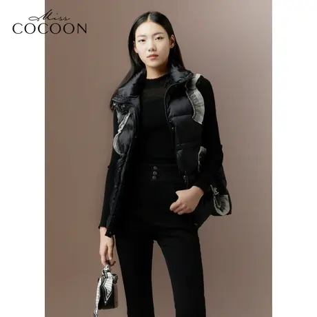 COCOON商场同款2023秋冬新款法式优雅蕾丝拼接羽绒马夹图片
