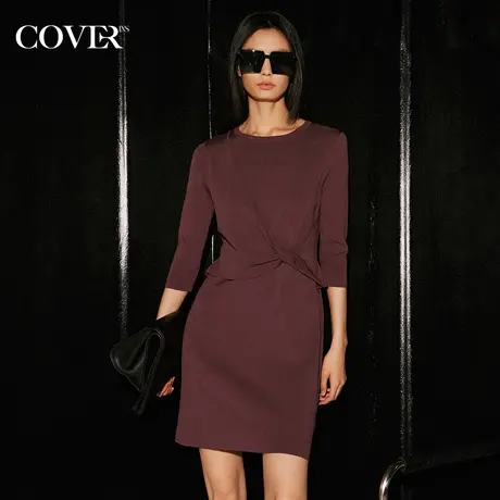 COVER秋季套头七分袖宽松美拉德连衣裙图片