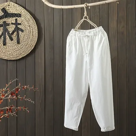 枫谜2021年夏季新款文艺简约水洗棉休闲九分裤女宽松显瘦哈伦裤子图片