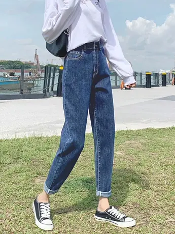 外贸清仓捡漏高腰直筒牛仔裤女宽松新款萝卜老爹哈伦裤子百搭显瘦图片