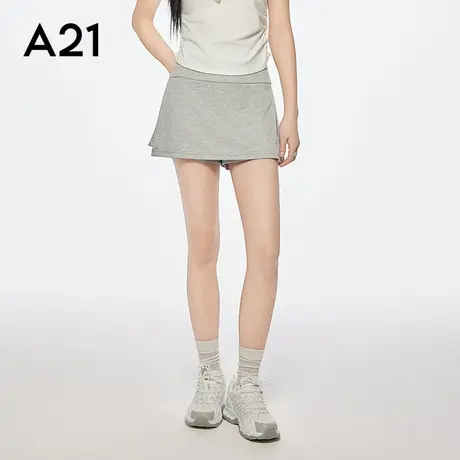 A21女装花灰侧开叉半身裙韩版百搭短裙纯色宽松A字裙简约气质图片