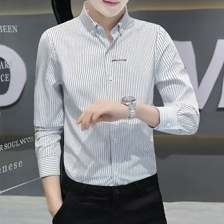 春秋季男士长袖衬衫男高级感加厚白衬衣英伦雅痞男装寸衫加绒秋冬图片