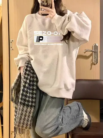 美式复古hiphop潮牌卫衣女春秋薄款宽松oversize小个子高级感外套图片