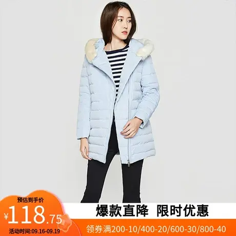 艾格冬季女装韩版修身连帽纯色不过时白鸭绒中长款羽绒服Y170图片