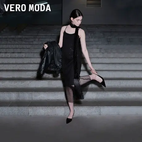 Vero Moda连衣裙2024春季新款复古优雅H版双层镂空亮片吊带裙图片