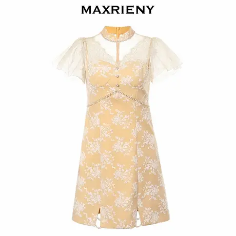 【奥莱】MAXRIENY立领蕾丝短裙夏季国风旗袍连衣裙修身女裙设计感图片