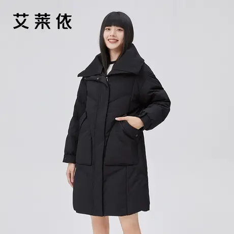 艾莱依羽绒服女新款2022年秋冬时尚中长款鸭绒翻领设计感小众外套图片