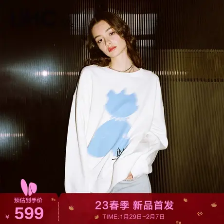 LINC金羽杰2023夏秋季新款套头圆领廓形萌宠印花卫衣女S231HD004Y图片