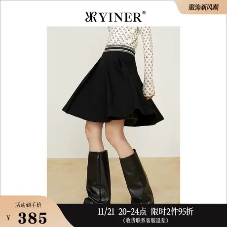 YINER音儿女装冬季优雅显瘦羊毛A字小黑裙半身裙图片