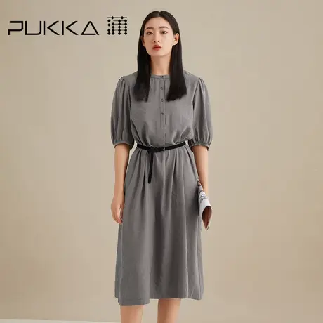 蒲PUKKA 商场同款泡泡袖连衣裙女春秋装宽松中长款设计感裙子图片
