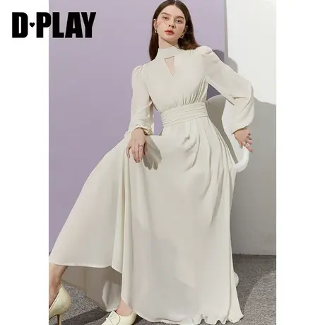 DPLAY新气质温柔杏色镂空蝴蝶结海边度假大摆裙连衣裙长裙女裙子图片