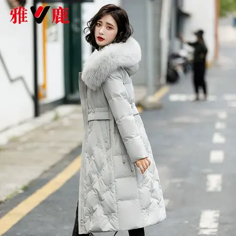 雅鹿大狐狸毛领羽绒服女中长款2022冬季新款时尚休闲修身连帽外套图片
