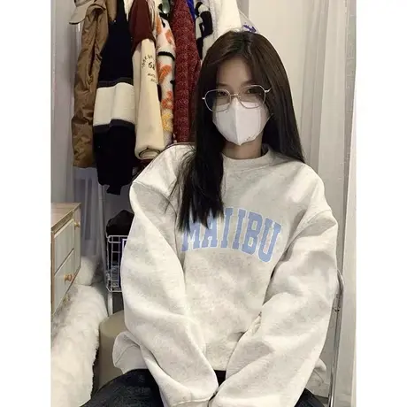 美式复古oversize卫衣女2023春秋薄款设计感小众宽松bf慵懒风外套图片