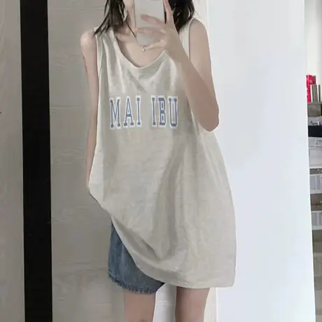 纯棉吊带运动坎肩背心无袖t恤女夏季外穿篮球服宽松港风挂脖上衣图片