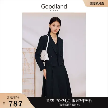 【醋酸抗皱】Goodland美地女装2023秋季肌理休闲西装短外套图片