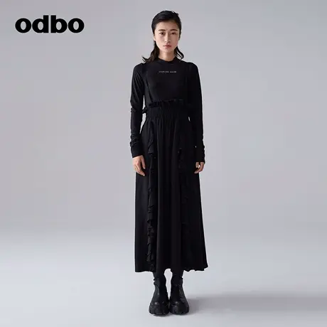 odbo/欧迪比欧原创设计时尚吊带连衣裙女秋装新款两穿裹胸群图片