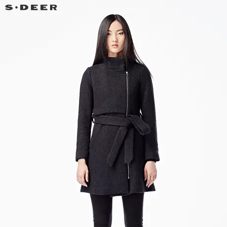 sdeer圣迪奥女冬装肌理质感凸绣中长款修身呢子大衣S15481765图片