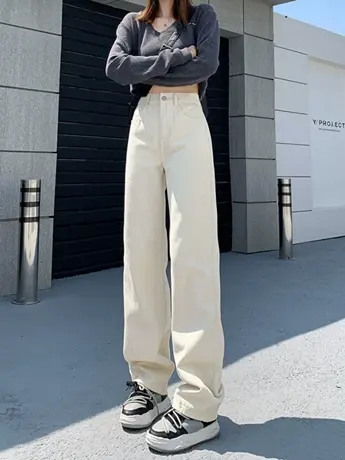 清仓捡漏休闲百搭牛仔裤女直筒宽松秋冬新款小个子ins阔腿牛仔裤图片