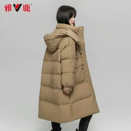雅鹿羽绒服女中长款显瘦纯色反季过膝休闲外套小个子修身藏肉保暖图片