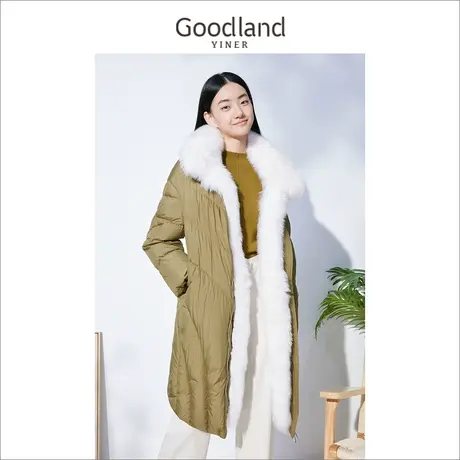 音儿美地女装2022冬季新款中长款狐狸毛领保暖白鹅绒羽绒服图片